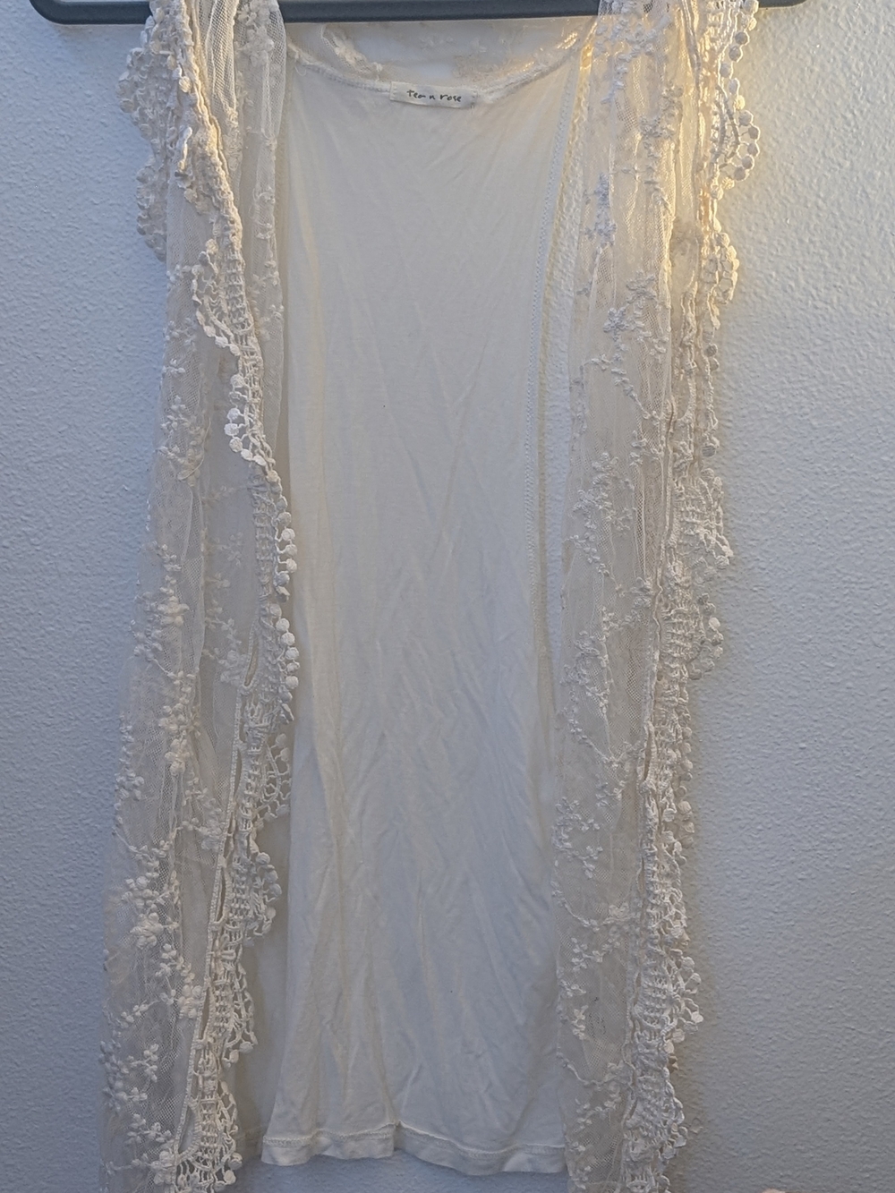 Sheer Lace Trim Ivory Vest/ Cover-Up - Brand: Tea Rose